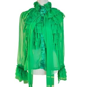 Item #A031: For Her NYC  Emerald Green Ruffle Blouse - Size M